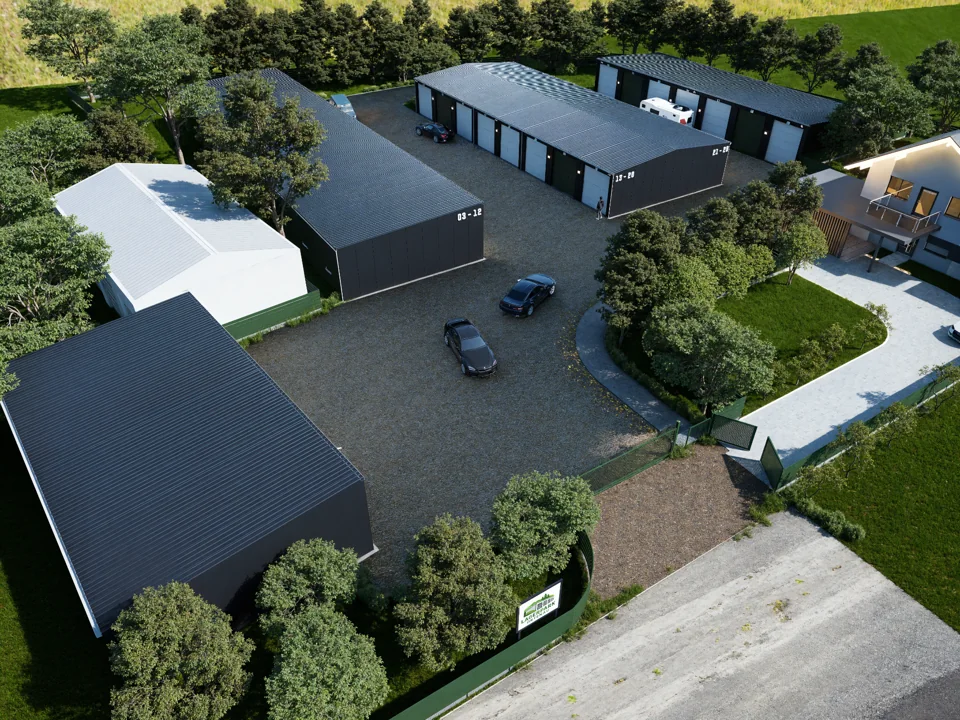 Unser eigenes beauftragtes Hallenprojekt: Gebäude, Zufahrten und Grundstück als 3D-Ansicht